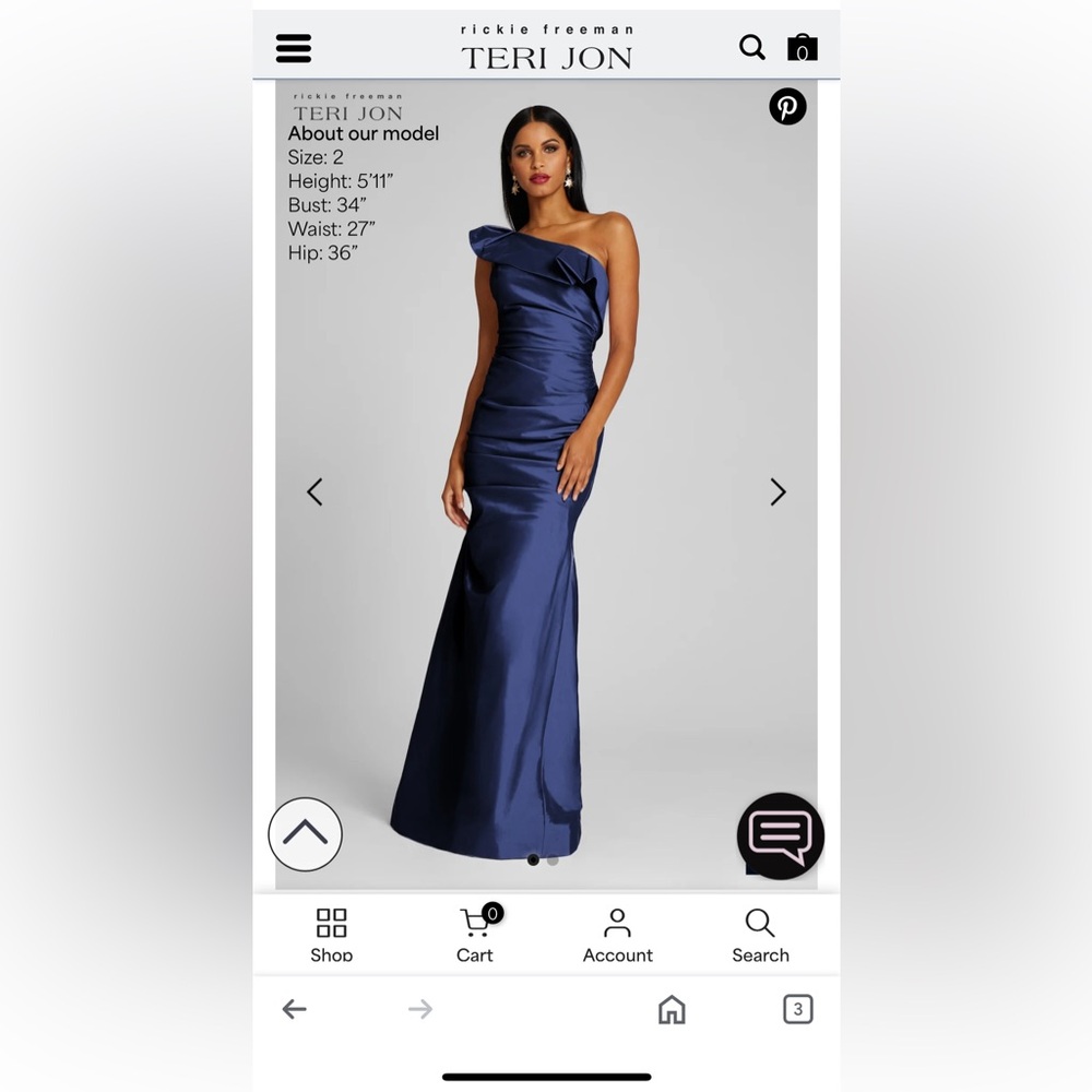 Teri Jon One Shoulder Pleat Draped Stretch Taffeta Gown Size 4 Navy BEAUTIFUL